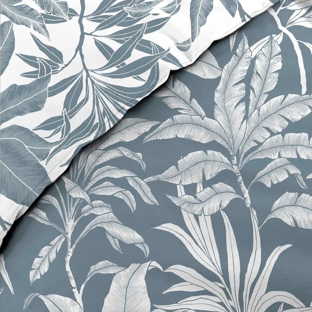 Бяло/синьо двойно удължено памучно спално бельо 240x220 cm Hera – douceur d'intérieur