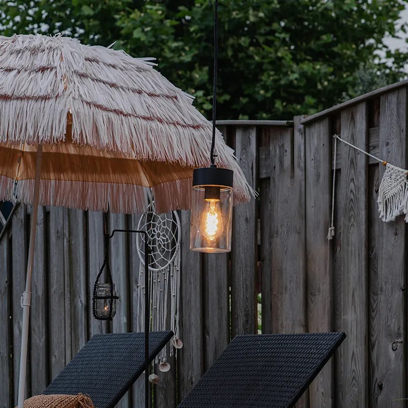 Модерен висящ лампион черен със стъкло IP44 - Jarra