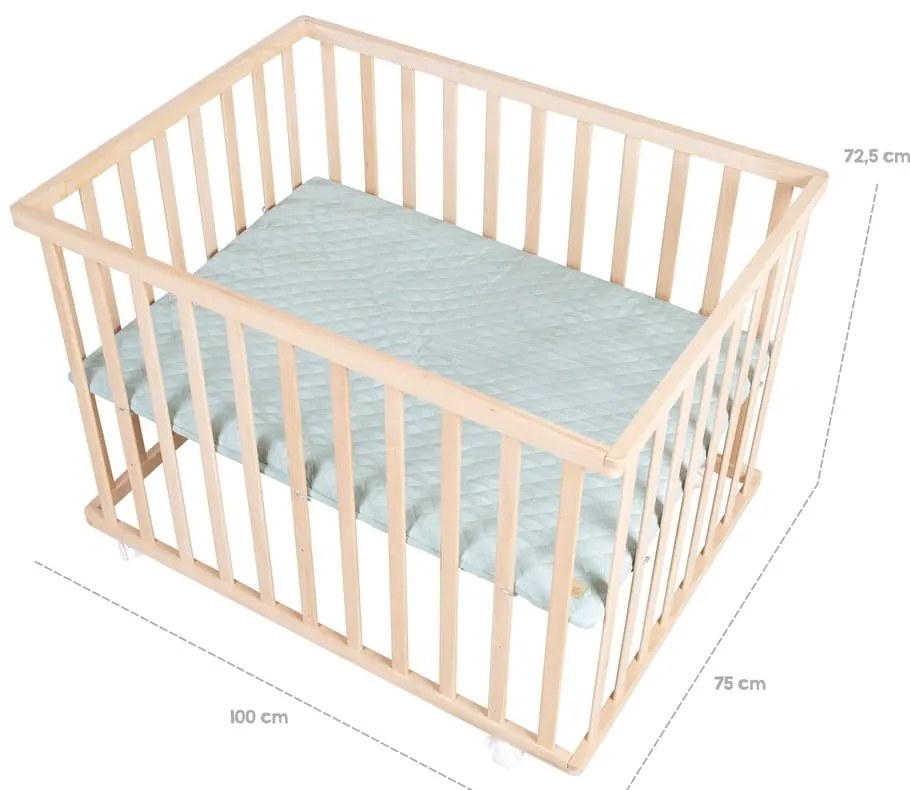 Кошара за игра с регулируема височина/на колелца 75x100 cm в естествен цвят Style – Roba