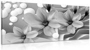 Картина на платно – Черно-бяла магнолия на абстрактен фон