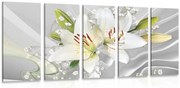 картини от 5 части – Бяла лилия на интересно фоново изображение