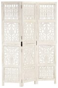 285330 vidaXL Ръчно резбован параван, 3 панела, бял, 120x165 cм, манго масив