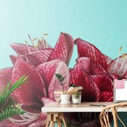 Фототапет – Екзотичен амарилис на тюркоазен фон