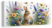 Картина на платно – Полеви цветя и зайци сред пеперуди