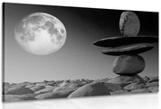 Картина на платно – Подредени камъни на лунна светлина в черно-бяло