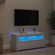804319 vidaXL ТВ шкаф с LED осветление, бял, 90x35x40 см