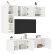 3216464 vidaXL ТВ стенни модули, 5 части, бели, инженерно дърво
