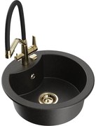 Mexen Diego гранитна мивка с 1 отделение и кухненски смесител Duo, черен/златен металик - 6512-75-671701-57-G