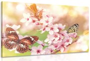 Картина на платно – Пролетни цветя с екзотични пеперуди