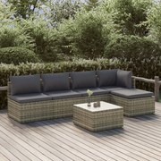 3157315 vidaXL Градински комплект с възглавници, 6 части, полиратан, сив