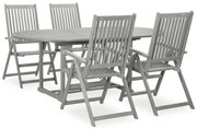 3057907 vidaXL Градински комплект за хранене от 5 части (150-200) x 100 см, масивна акациева дървесина, сив