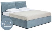 Синьо тапицирано двойно легло с място за съхранение и матрак с решетка 180x200 cm Thessa Pillow - Bonami Selection