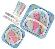 Horecano - Детски сервиз за хранене от 5 части с квадратна чиния "ЕДНОРОГ" KIDS-ECO-FRIENDLY-(005-16)