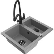 Mexen Carlos гранитна мивка с 1,5 камери и кухненски смесител Duo, сив - 6518-71-671701-70-B