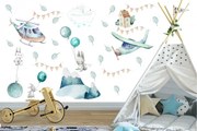 Стикер за стена със самолети и зайчета 80 x 160 cm