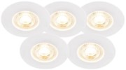 Комплект от 5 вградени прожектора бели с 3-степенно димиране IP44 - Ulo