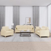 3202072 vidaXL Комплект дивани 3 части с възглавници кремав текстил