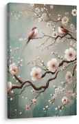 Картина на платно – Цветен клон с птици
