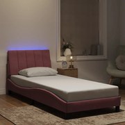 3213762 vidaXL Рамка за легло с LED осветление, розова, 90x200 см, кадифе