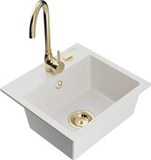 Mexen Milo гранитна мивка с 1 камера с кухненски смесител Telma, бял - 6505-20-670200-50