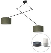 Интелигентна висяща лампа черна с абажур 35 см зелен с 2 Wi-Fi A60 - Blitz