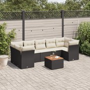 3255839 vidaXL Градински комплект диван с възглавници 8 части черен полиратан