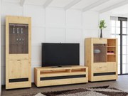 Комплект за хол Boston CC115Черен, Artisan дъб, Отделни части, С TV маса, С допълнително оборудване, Закалено стъкло, МДФ, Ламинирано ПДЧ, 199x48cm