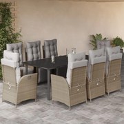 3213461 vidaXL Градински комплект с възглавници 9 части бежов микс полиратан