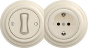 Kliklap - ретро еднополюсен ключ № 1 и SCHUKO розетка 230V с бежова рамка