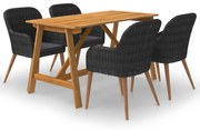 3068773 vidaXL Градински трапезен комплект, 5 части, черен