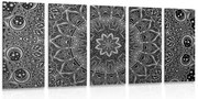 картини от 5 части – Ориенталска Мандала в черно-бял вариант