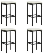 313446 vidaXL Бар табуретки с възглавници, 4 бр, черен полиратан