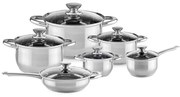 Комплект съдове за готвене Muhler MR-1242, 12 части, Неръждаема стомана, Трислойно дъно, Индукция, Сребрист