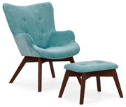 Тюркоазен фотьойл с табуретка от рипсено кадифе Niko – Ropez