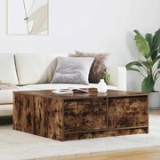 3328403 vidaXL Масичка за кафе с чекмеджета опушен дъб 100x100x40 см