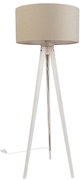 Подова лампа триножник бяла със светлокафяв текстилен абажур 50 см - Tripod Classic
