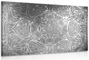 Картина на платно – Индийска Мандала с галактичен фон в черно-бяло изпълнение