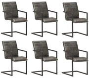 3059808 vidaXL Конзолни трапезни столове 6 бр сиви естествена кожа