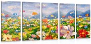 картини от 5 части – Маслена живопис диви цветя