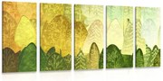 картини от 5 части – Зелени асиметрични дървета