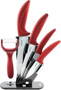 Комплект ножове с поставка ZILNER ZL 5123, 6 части, Белачка, Керамично покритие, Червен