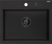 Mexen Oscar гранитна мивка с 1 отделение 580 x 490 мм, черна, сифон черен - 6519581000-77-B