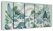 картини от 5 части – Свят на динозаври с дъга и зелена джунгла