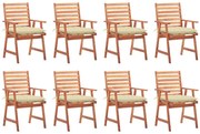 3078391 vidaXL Градински трапезни столове, 8 бр, с възглавници, акация масив