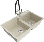 Mexen Tomas гранитна кухненска мивка с 2 отделения и кухненски смесител Duo, бежов - 6516-69-671701-07