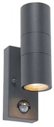 Външна стенна лампа антрацит с датчик за движение 2-светлина IP44 - Duo