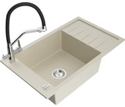 Mexen Elias еднокоморна кухненска мивка от гранит с отцедник и кухненски смесител Duo, бежов - 6511-69-671701-07