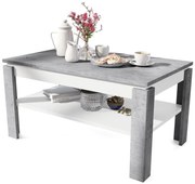 Разтегателна холна маса ADEN с повдигащ плот и рафт, сив бетон/бял