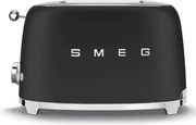 Тостер за хляб SMEG 50's Style TSF01BLMEU, 950W, 2 филии, 6 нива, Тавичка за трохи, Вграден кабел, Неръждаема стомана, Черен мат