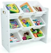 Етажерка с 9 Кутии за Съхранение, Секция за Детска Стая, Органайзер за Играчки и Книжки от Дърво - WHITE